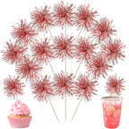 40 PCS Foil Firework Cupcake Toppers Rose Gold Sparkler Cupcake Picks Sparkle Tinsel Fireworks Decorations Cocktail Fruit Toothpick for Firework Theme Birthday Wedding Graduation Party Decor Supplies