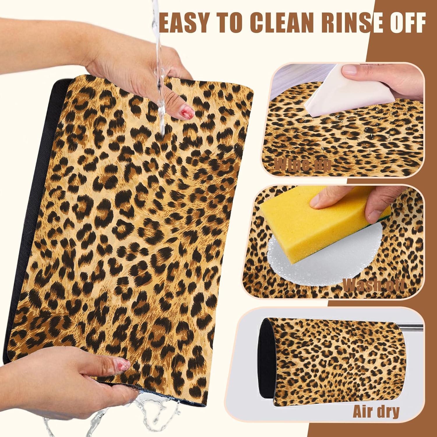 Leopard Print Dish Drying Mat for Kitchen Counter Hide Stain Absorbent Drying Rack Pad Rubber Backed Coffee Mat Espresso Machine Coffee Bar Accessories 15.7 x 23.6 Inch