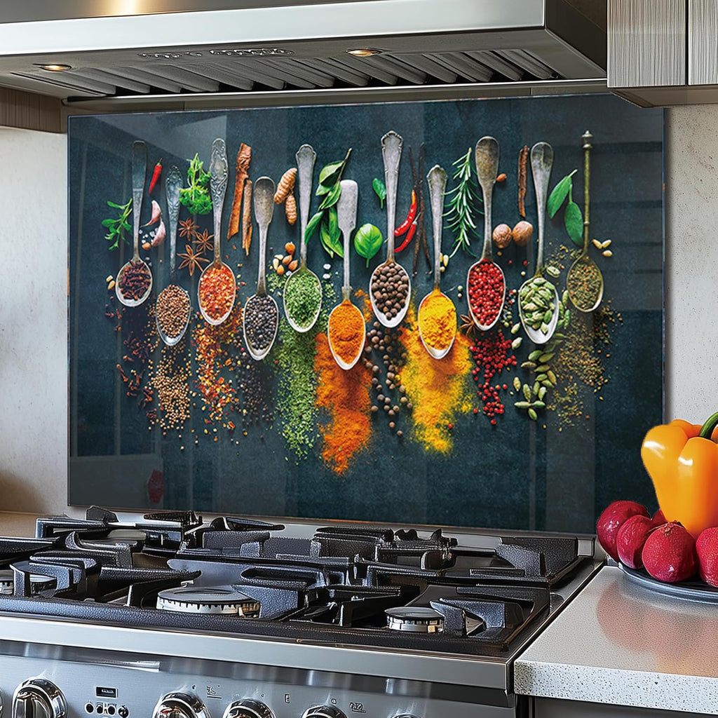 DAIFURONGE Spice Tempered Glass Backsplash For Kitchen Behind Stove,Stove Backsplash Top Cover,Easy to Clean Glass Splashback, Sink Cover Splash Guard,Home Kitchen Wall Decor (30"x18"(76.2x45.72cm))