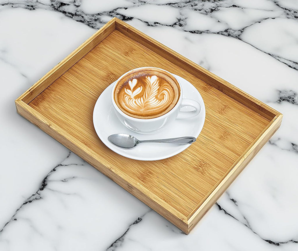Bam & Boo (4-Pack) Natural Bamboo Rectangle Serving & Vanity Tray - for Kitchen, Bathroom, Countertop, Coffee Table (13" x 9" x 1.2")