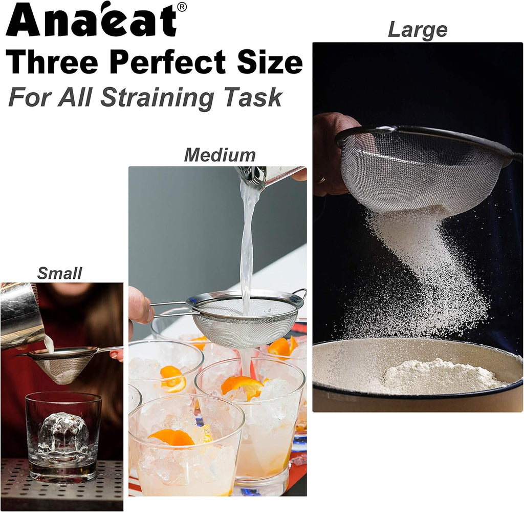 Anaeat Fine Mesh Strainers - Premium Stainless Steel Colander Sieve Sifters, with Durable Mesh and Sturdy Handle, Excellent for Sifting Dry ingredients, Flour, Pastas, Rice, Tea (5.5")