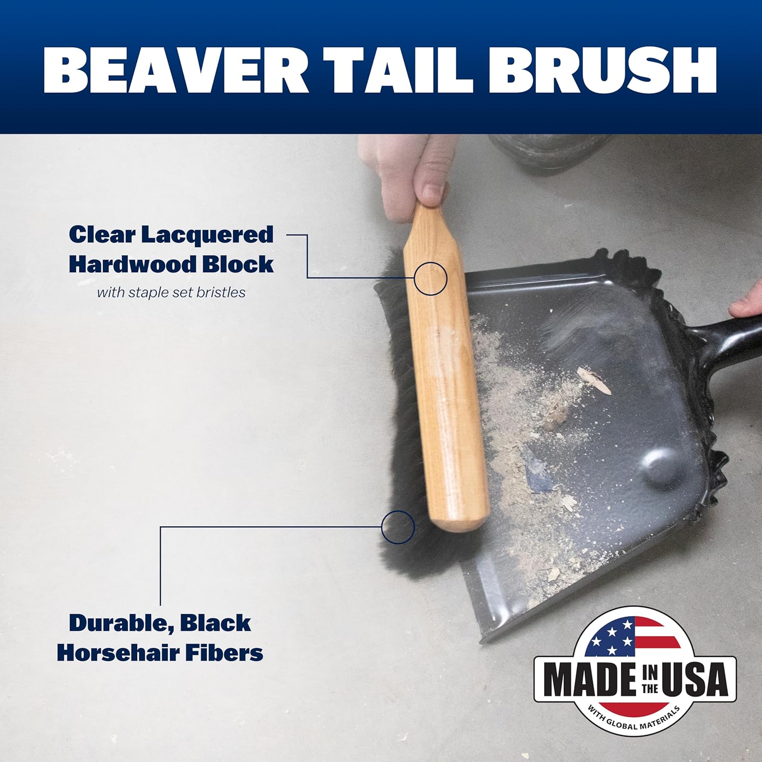 Marshalltown 13 1/2 Inch Beaver Tail Brush, Black Horsehair Fibers, Masonry, Concrete, Made in The USA, 6517