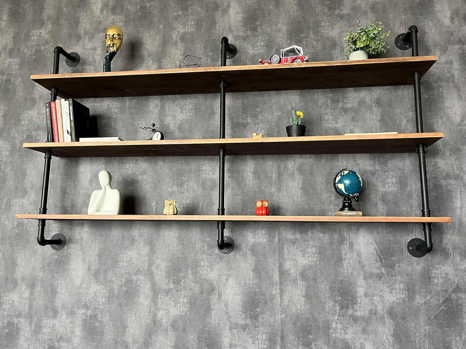 Floating Shelves 70 inch Wall Bookshelf Industrial Pipe Shelving Shelves Real Wood Planks Rustic Wall Shelves Hanging Bookshelves Farmhouse Kitchen Bar Shelving