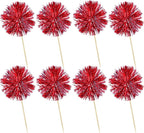 Ephlyn 30Pcs Foil Firework Cupcake Toppers Sparkle Tinsel Cupcake Picks Happy Birthday Cake Toppers Drink Stirrers Cocktail Food Fruit Toothpicks for Baby Shower Birthday Party Supplies Red