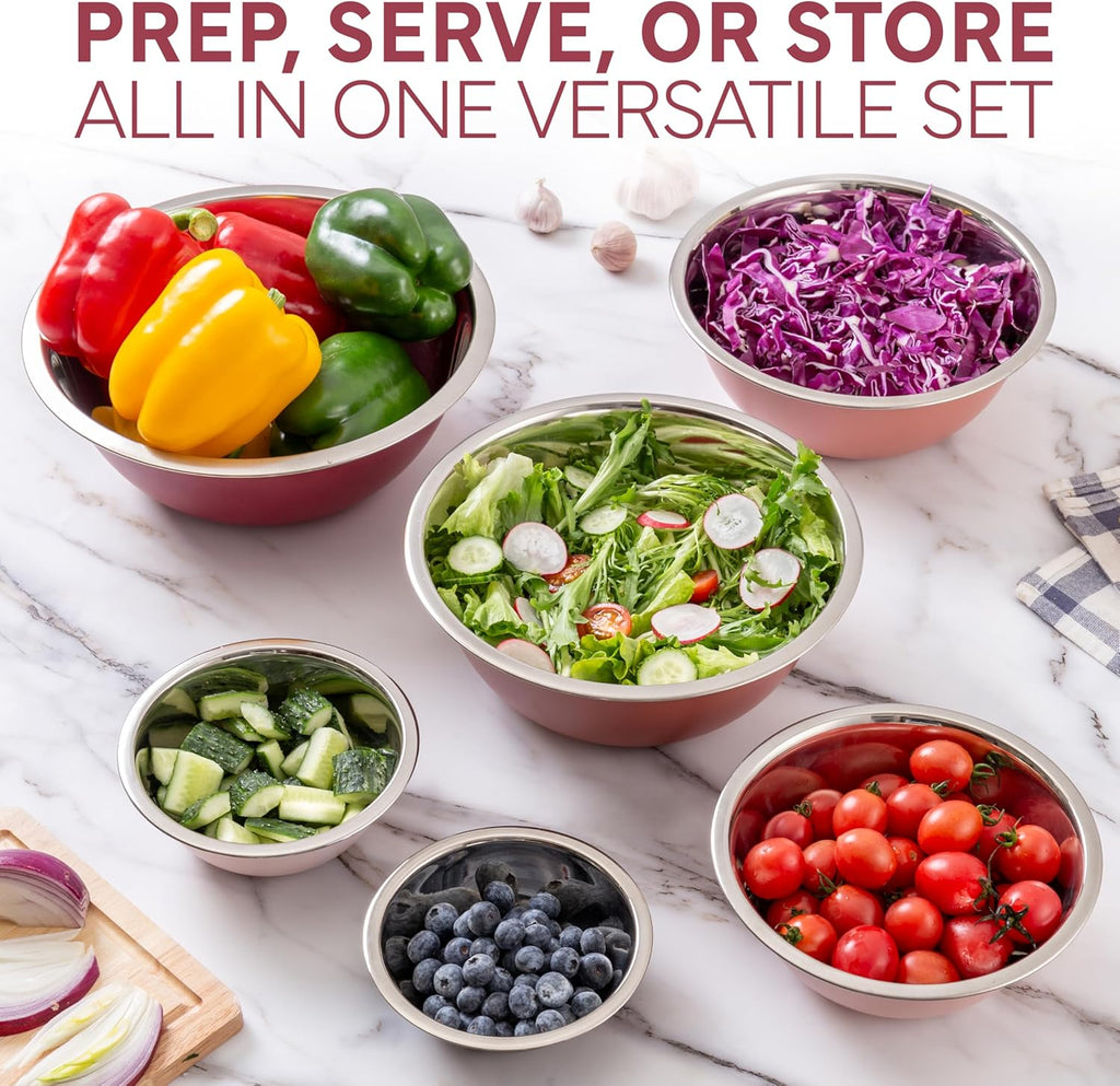 COOK WITH COLOR Stainless Steel Mixing Bowls Set - Nesting Bowls, 6 Pieces, Rose