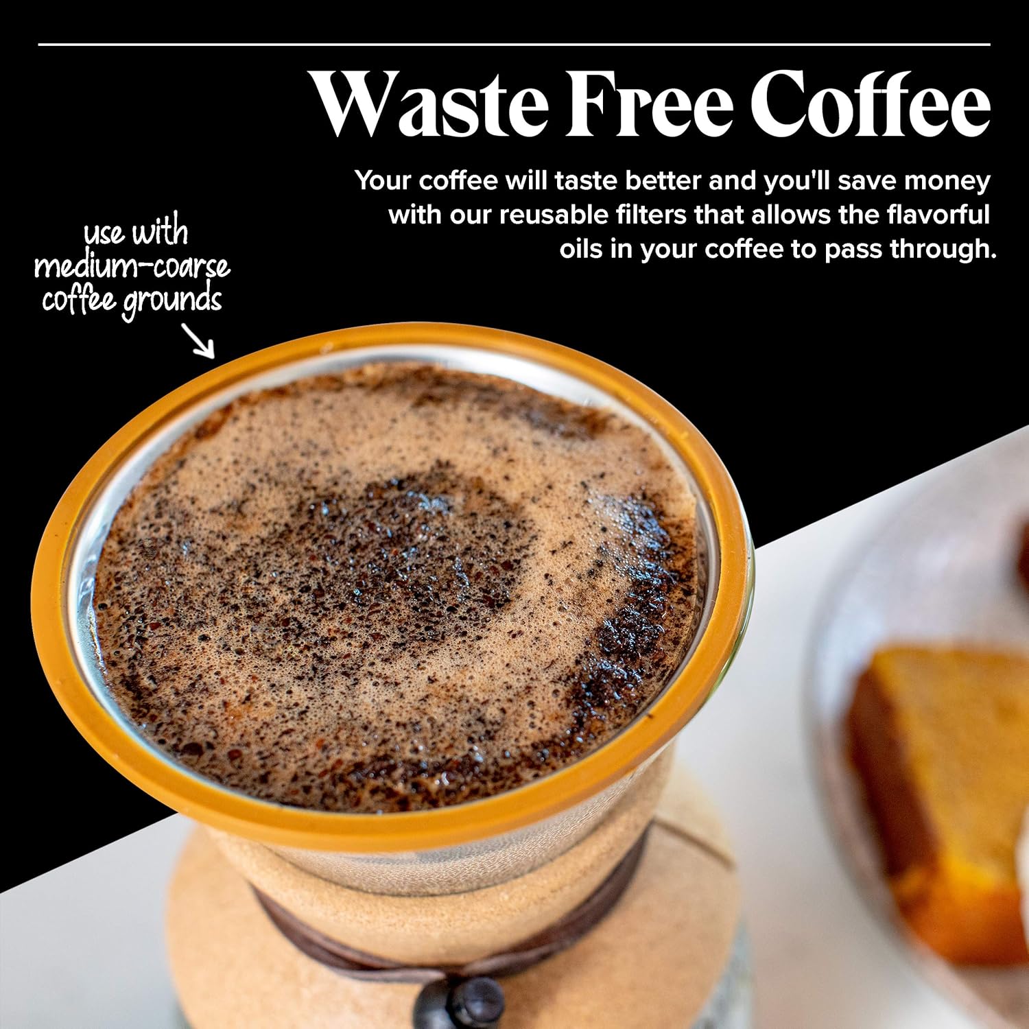 Willow & Everett Pour Over Coffee Dripper - Reusable Filter & Strainer for Medium Coarse Ground Coffee - Paperless Coffee Maker for Carafe