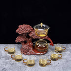 Glass Teapot Set with Infuser Semi Automatic Tea Set Magic Teapot (Tree - red)