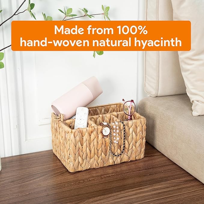 KOLWOVEN Wicker Utensil Caddy Carrier, Wicker Flatware Organizer, Hand Woven Water Hyacinth Cutlery Holder for Countertop with Handle