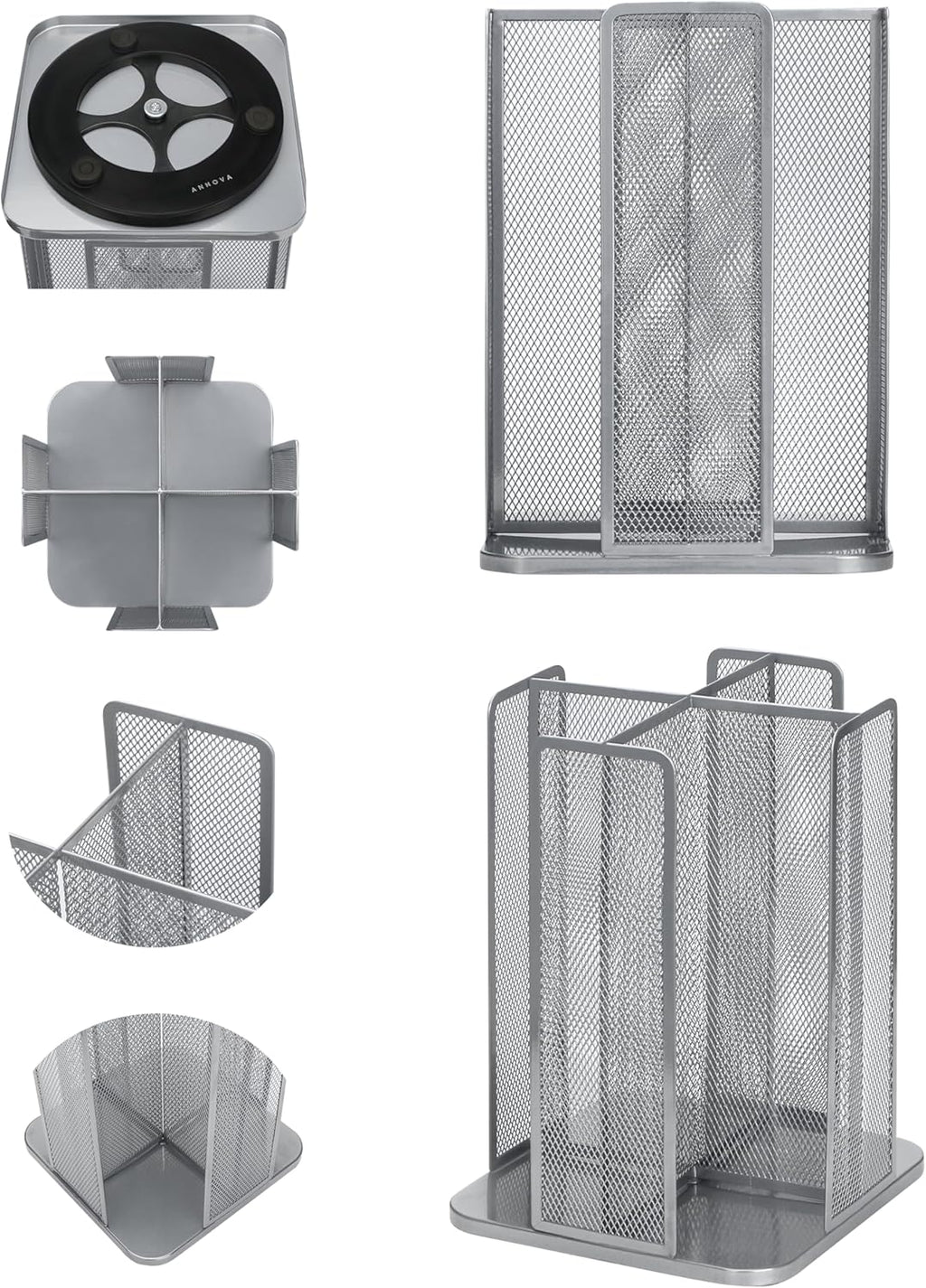 Annova Paper/Plastic Cup and Lid Holder Plastic Storage Organizer, 360°Rotating Coffee Mup Dispenser with 4 Compartments, Multifunctional Storage Rack for Home, Office, Bar, Coffee Shop (Silver)
