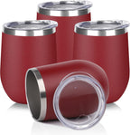 DOMICARE Stainless Steel Wine Tumbler Bulk with Lid, Personalized Insulated Tumblers Set, 12oz Travel Coffee Cups Pack of 4, Red