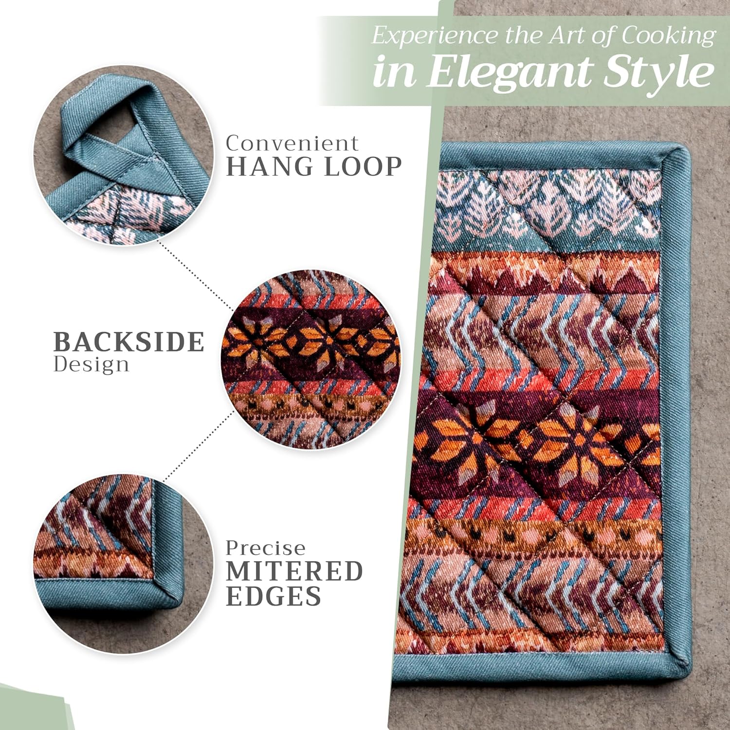 Maison d' Hermine Pot Holders 100% Cotton Heat Resistant Potholders 8" x 8" Hot Pads with Loop BBQ, Cooking, Baking, Grilling, Kitchen, Handling Hot Pans (Pack of 1, Fair Isle)