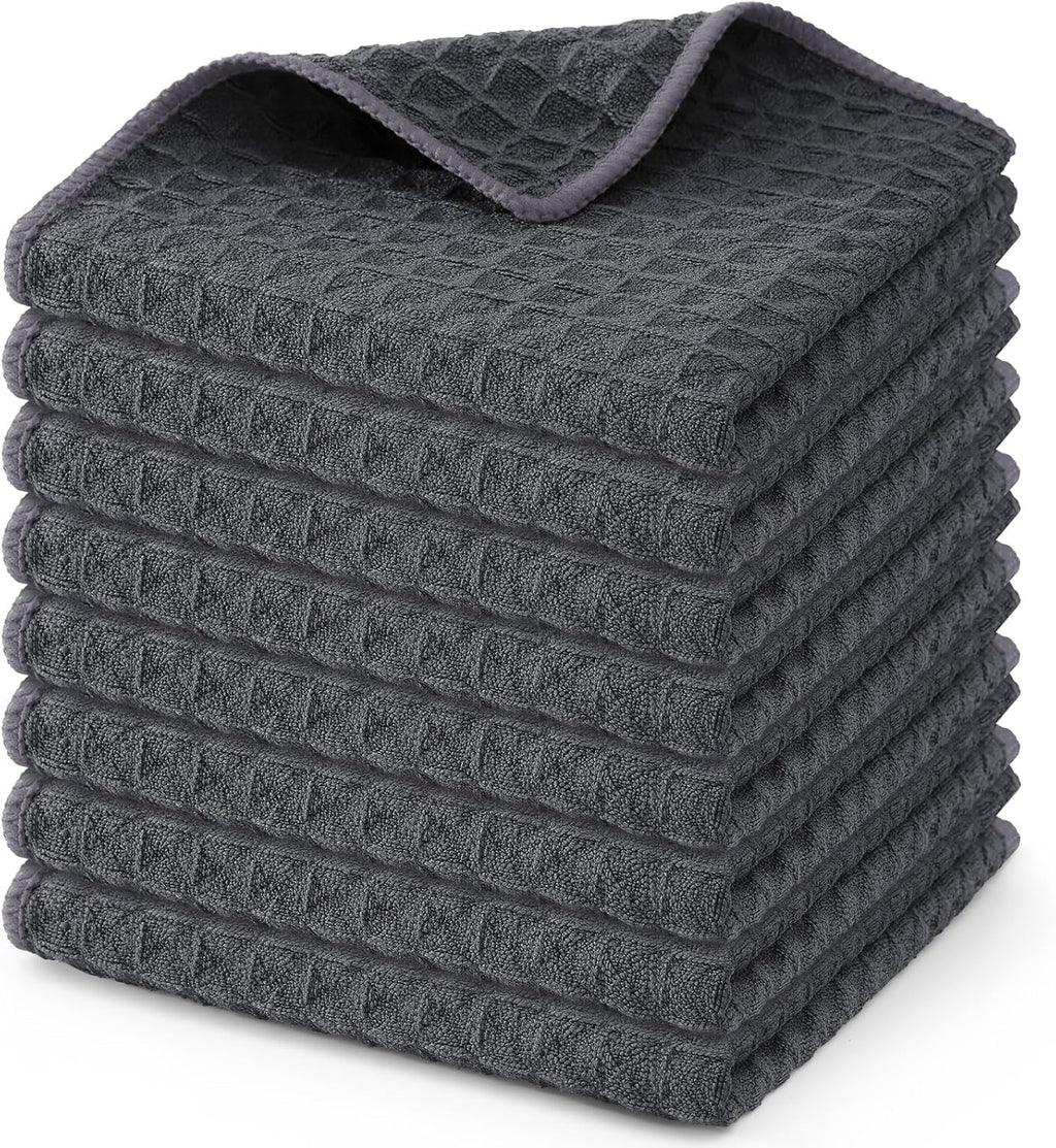 Homaxy Microfiber Waffle Weave Kitchen Dish Cloths, 12 x 12 Inch Ultra Absorbent and Solid Color Dish Towels for Kitchen Fast Drying Dishcloth for Washing Dishes, 8 Pack, Dark Grey