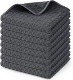 Homaxy Microfiber Waffle Weave Kitchen Dish Cloths, 12 x 12 Inch Ultra Absorbent and Solid Color Dish Towels for Kitchen Fast Drying Dishcloth for Washing Dishes, 8 Pack, Dark Grey