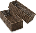 Casafield Set of 2 Bathroom Storage Baskets, Espresso - Seagrass, 16" W x 6.75" D x 4.25" H, Woven Toilet Tank Topper Bins for Organizing Tissues, Toilet Paper, Toiletries, Shelves