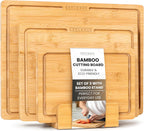 Bamboo Wooden Cutting Boards for Kitchen, Cutting Board Set of 3, Chopping Boards with Juice Groove for Meat, Cheese & Vegetables - Durable, Double sided wood cutting board with serving Compartments