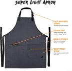Under NY Sky Super Light Apron - Pocket, Towel Loop, Leather Reinforcement - Kitchen Bib Apron - Cook, Chef, Server, Barista