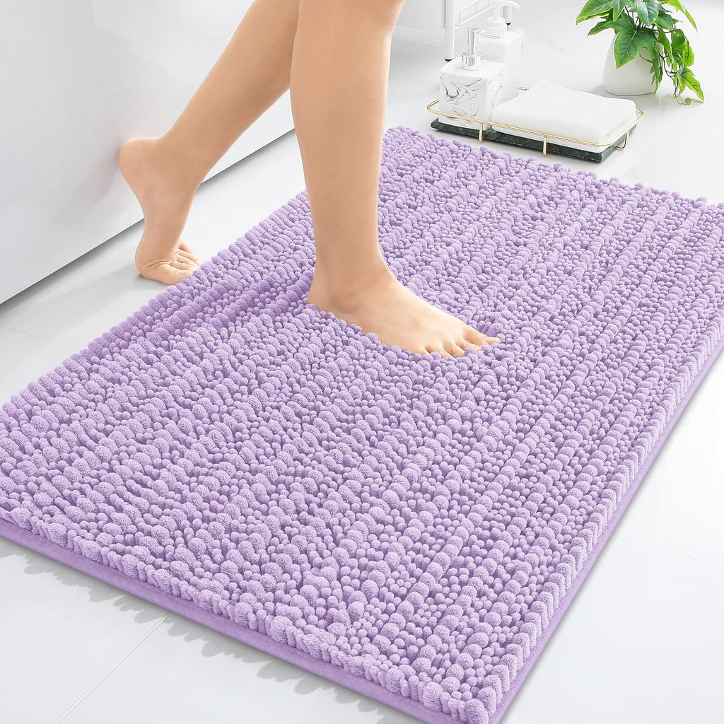 Arotive Luxury Chenille Bathroom Rug Mat, Extra Soft Thick Absorbent Shaggy Bath Rugs, Non-Slip Machine Wash Dry, Plush Bath Mats for Bathroom, Shower and Tub, 24x16, Light Purple