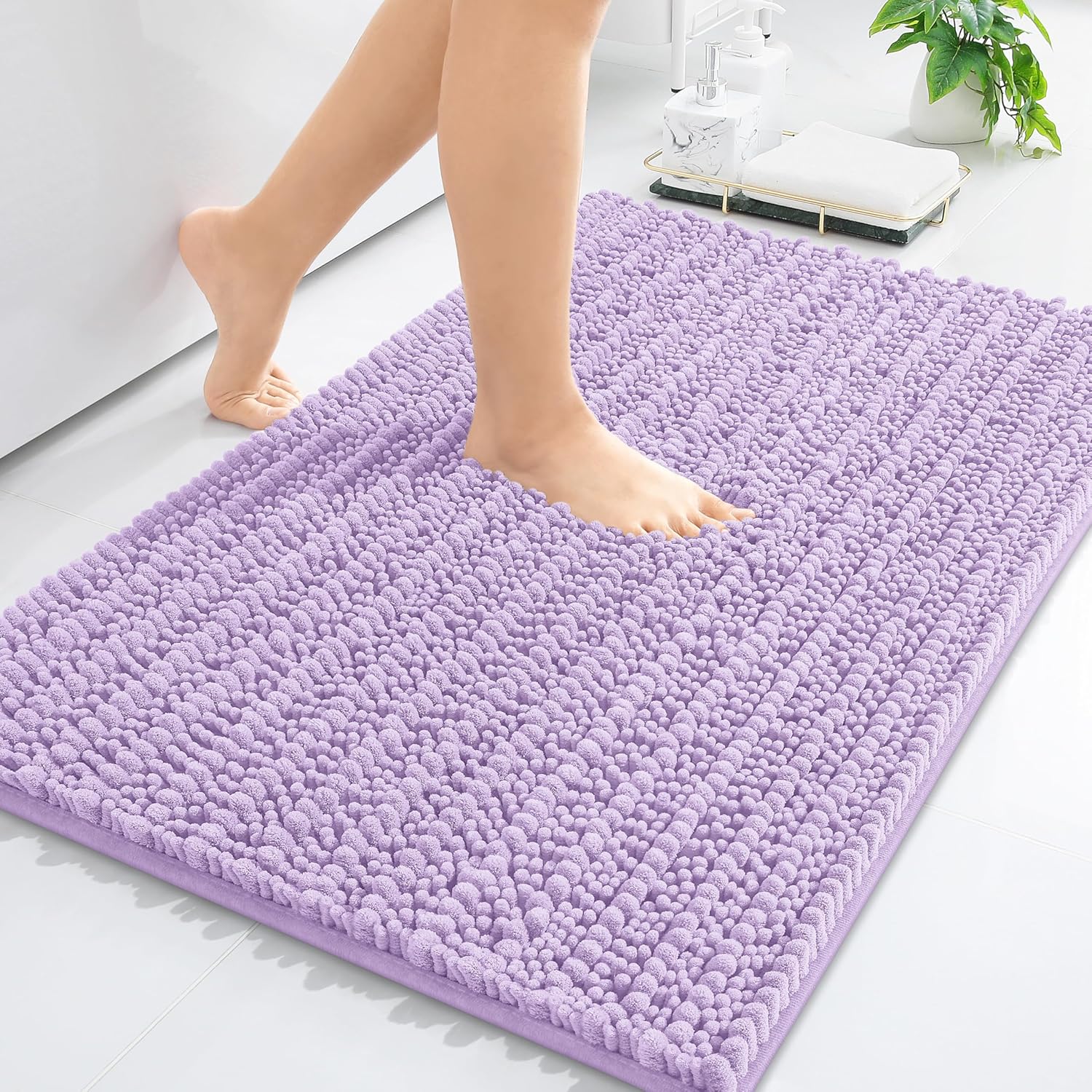 Arotive Luxury Chenille Bathroom Rug Mat, Extra Soft Thick Absorbent Shaggy Bath Rugs, Non-Slip Machine Wash Dry, Plush Bath Mats for Bathroom, Shower and Tub, 30x20, Light Purple