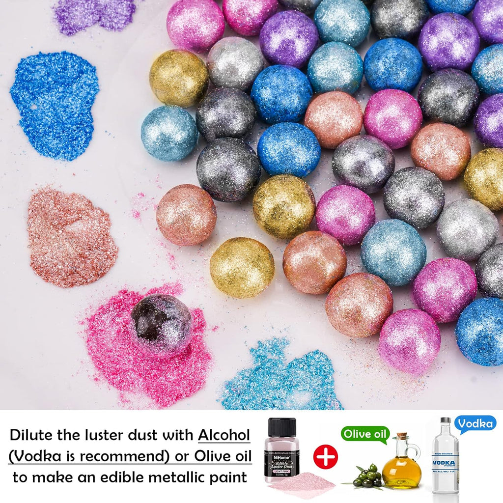 NiHome Edible Food-Grade Glimmer Powder Glitter Luster Dust Metallic Food Decorating Sprinkle Glimmery Dust for Drink Wine Beverage Cake Candy Dessert Bakery Restaurant Vegan (0.18oz/5g, Light Pink)