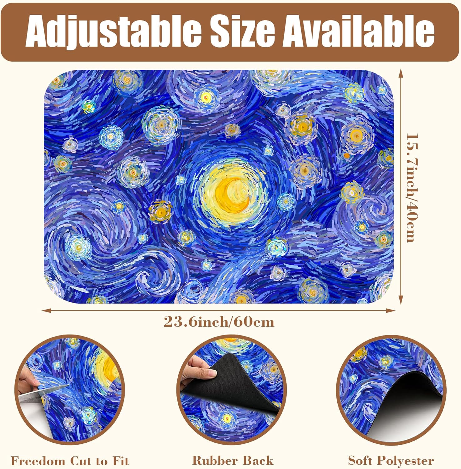 Starry Night Coffee Mat Absorbent Dish Drying Mat for Kitchen Counter Hide Stain Rubber Backed Coffee Bar Accessories Fit Under Espresso Machine Dish Rack, 15.7 x 23.6 Inch