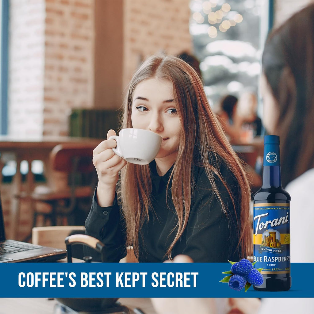 Jimoco® Syrup Pump Dispenser + Torani® Sugar Free Blue Raspberry Syrup, 25.4 oz - Coffee Syrup Pump & Flavoring Bundle