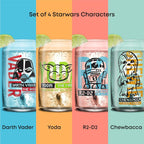 JoyJolt Star Wars Now Playing Collection Tumblers, 16.9oz Classic Can Shape Glass Tumbler Set of 4 w/Glass Straws