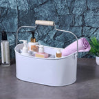 Alpha Living Home Farmhouse 4-Section Galvanized Utensil Caddy - Versatile Organizer for Kitchen, Party & Outdoor Events Rustic Silverware Holder, Cutlery Organizer, Picnic (White)