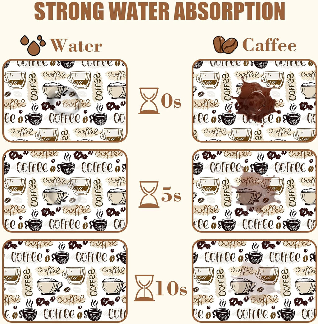 Coffee Cute Doodle Dish Drying Mat for Kitchen Counter Coffee Mat Hide Stain Absorbent Rubber Backed Drying Rack Pad Espresso Machine Cafe Table Accessories 15.7 x 23.6 Inch