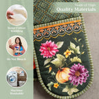 Maison d' Hermine Double Oven Mitts 100% Cotton 7"x35" Double Oven Mitt Heat Resistant BBQ Cooking Gloves with Loop, Baking, Grilling, Home, Kitchen, Handling Hot Pans (Pumpkin Garden - Dark Green)