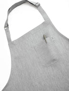Solino Home Linen Bib Apron for Men & Women - 100% Pure Linen Light Grey Kitchen Apron with Front Pockets - Handcrafted from European Flax