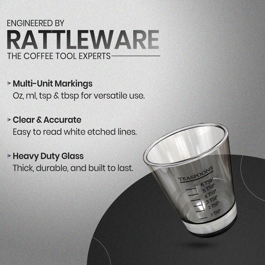 Rattleware Premium 1.5 oz Graduated Shot Glass – Heavyweight Glass with Oz, ml, tsp, tbsp Markings – Stylish & Durable for Home Bars, Coffee, Espresso Shots, Cocktails & Gatherings