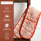 Maison d' Hermine Double Oven Mitts 100% Cotton 7"x35" Double Oven Mitt Heat Resistant BBQ Cooking Gloves with Loop, Baking, Grilling, Home, Kitchen, Handling Hot Pans (Cachemire)