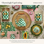 MACKENZIE-CHILDS Enamel Tea Kettle, Stylish Tea Kettle for Stovetop, Green-and-White Emerald Check, 2 Quarts