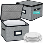 Homyfort China Storage Containers - Dinner Plate Storage with Lid, Handles, Hard Shell Dinnerware Protectors for Moving Bowls, Saucer, Padded Protective Storage, 12x12, 2 Pack