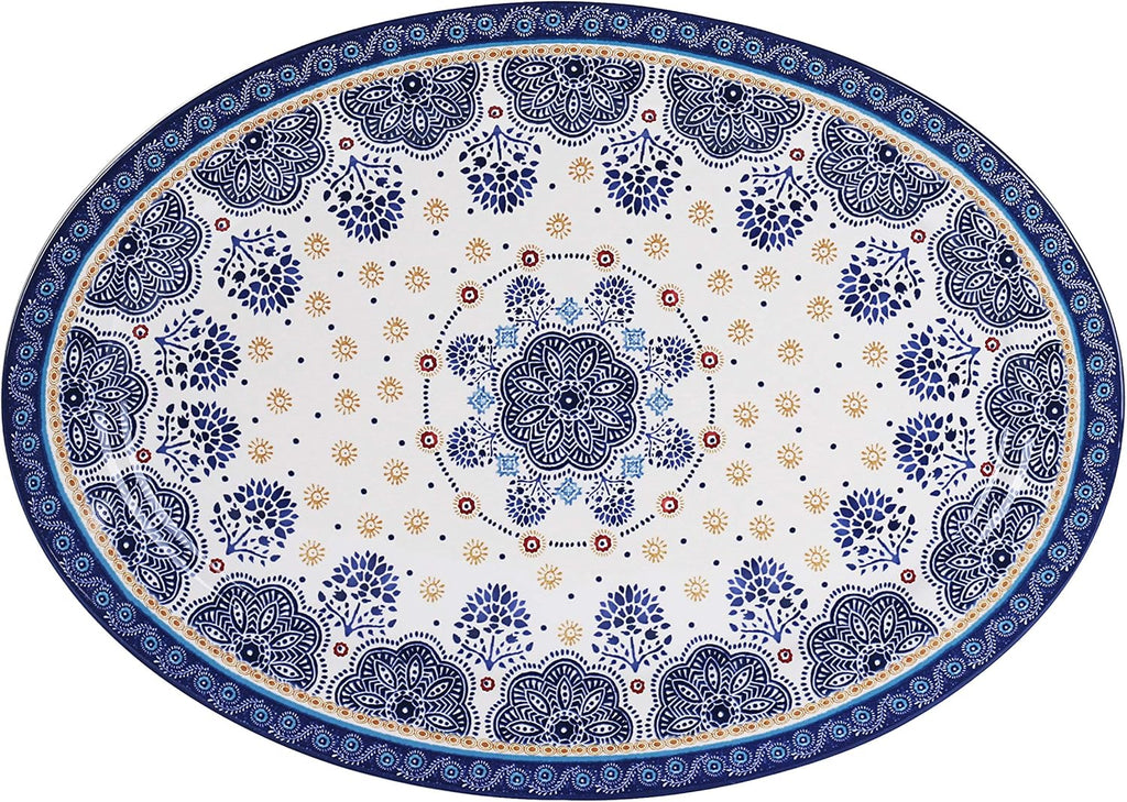 Bico Blue Talavera Ceramic 16 inch Oval Platter, Microwave & Dishwasher Safe
