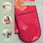 Maison d' Hermine Double Oven Mitts 100% Cotton 7"x35" Double Oven Mitt Heat Resistant BBQ Cooking Gloves with Loop, Baking, Grilling, Home, Kitchen, Handling Hot Pans (Versailles)