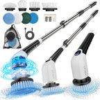 YKYI Electric Spin Scrubber,Cordless Cleaning Brush,Shower Cleaning Brush with 8 Replaceable Brush Heads,Power Scrubber 3 Adjustable Speeds,Adjustable & Detachable Long Handle,Voice Broadcast