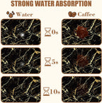 Dish Drying Mat Black and Gold Marble Coffee Bar Mat for Countertop Absorbent Rubber Backed Hide Stain Dish Drainer Rack Pad Coffee Maker Espresso Machine Dining Room Decoration 11.8 x 19.7 Inch