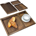 Rustic Wooden Serving Trays with Handle, Serving Platters, Charcuterie Board Set of 3 Nesting Food Trays for Serving Food, Home Decor/Breakfast/Coffee Table/Butler/Ottoman/Bed Tray