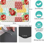 Rubber Dish Drying Mat for Kitchen Counter Large Boho Flowers Washable Quick Home Coffee Pad Fit Under Sink,Bar,Utensils 16x18in
