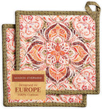 Maison d' Hermine Pot Holders Set 100% Cotton Heat Resistant Potholders 8" x 8" Hot Pads with Loop BBQ, Cooking, Baking, Grilling, Kitchen, Handling Hot Pans (Pack of 2, Damask)