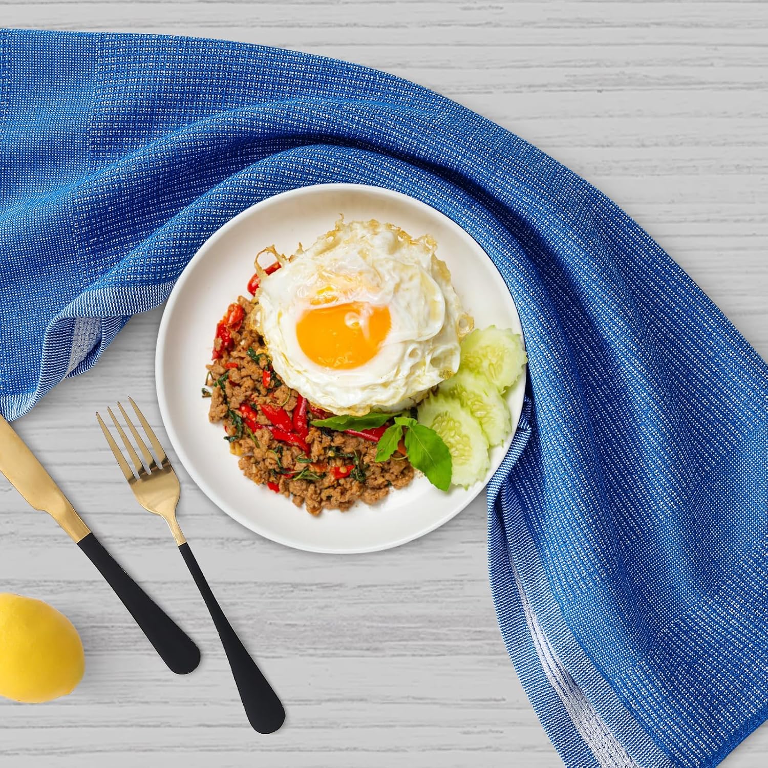 Homaxy Premium Kitchen Towels(18”x 28”, 6 Pack), Large Cotton Kitchen Hand Towels, Flat and Terry Dish Towels, 380 GSM Highly Absorbent Tea Towel Set with Hanging Loop, Blueberry