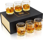 KANARS Whiskey Glasses Mixed, 10 Oz Scotch Glasses Set of 6, Rock Bar Tumblers 3 Patterns in Luxury Gift Box for Birthday, Anniversary, Housewarming and Wedding