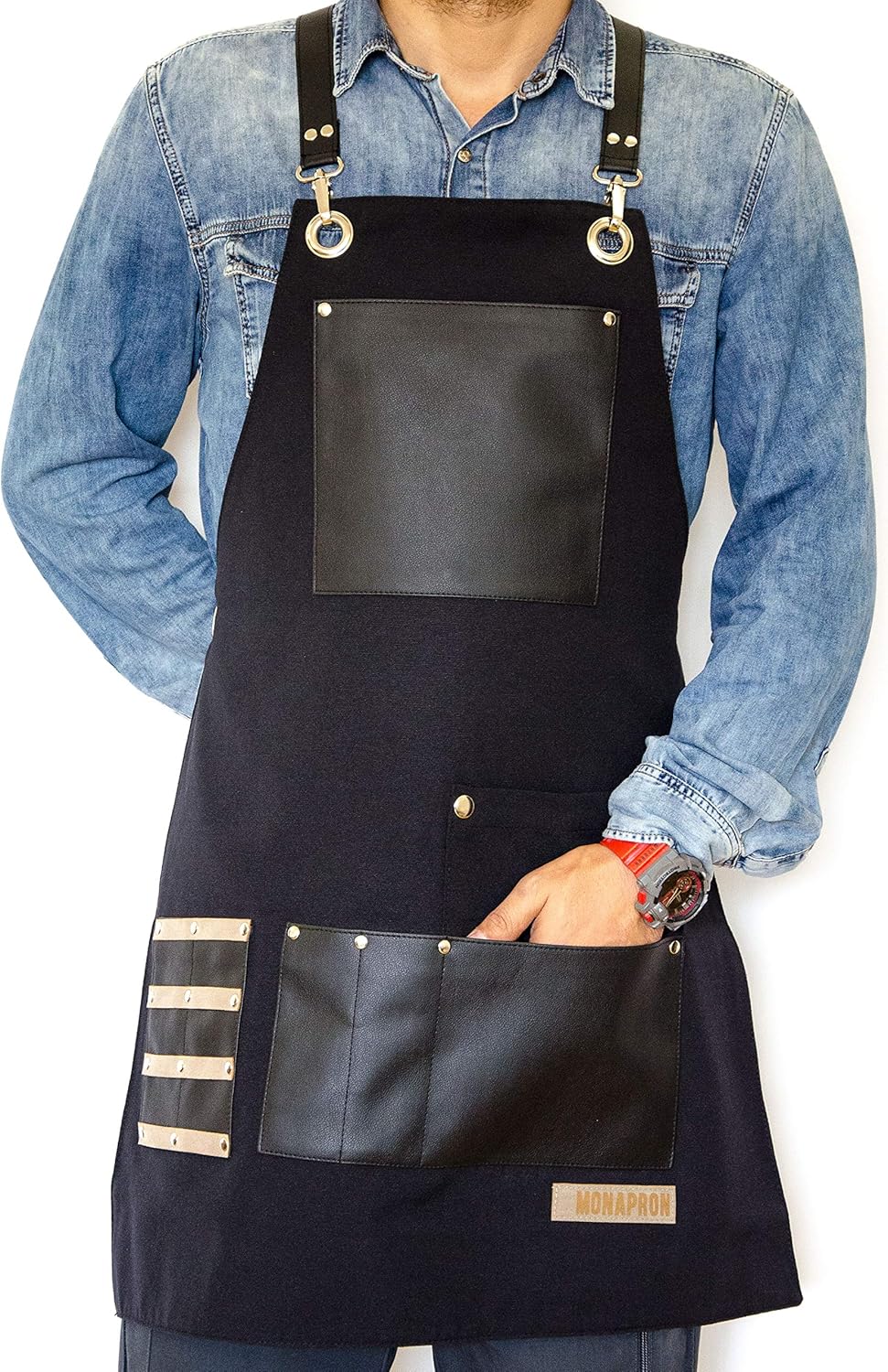 Unisex Chef Apron for Men & Women | Waterproof, Cross Back, Cotton Canvas with Pockets for Kitchen, BBQ, Hairdresser