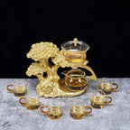 Glass Teapot Set with Infuser Semi Automatic Tea Set Magic Teapot (Tree - golden)