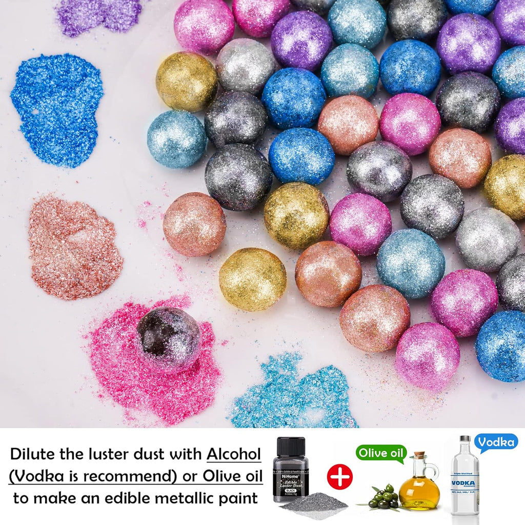 NiHome Edible Food-Grade Glimmer Powder Glitter Luster Dust Metallic Food Decorating Sprinkle Glimmery Dust for Drink Wine Beverage Cake Candy Dessert Bakery Restaurant Vegan (0.18oz/5g, Black)