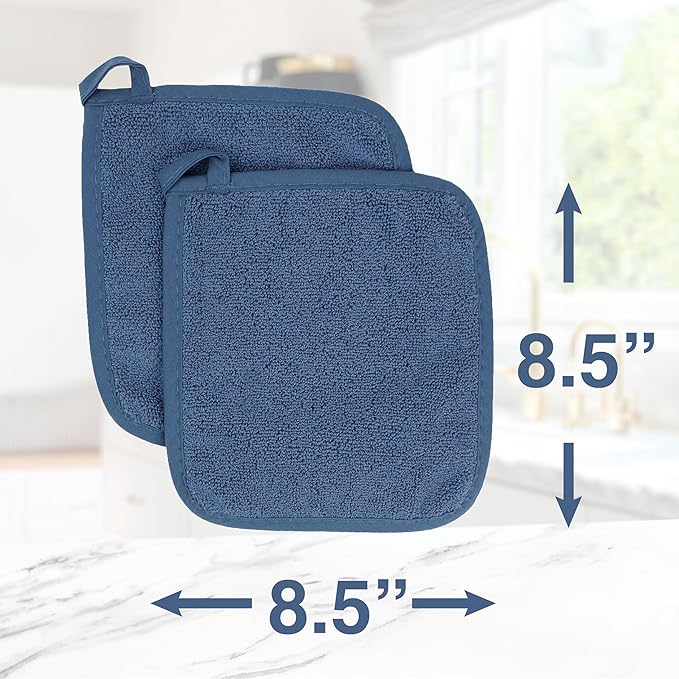 RITZ Terry Potholder & Hot Pad: Unparalleled Heat Resistant, Durable 100% Cotton – Ergonomically Designed for Optimal Grip – Easy-Care Machine Washable – 4-Pack, Federal Blue