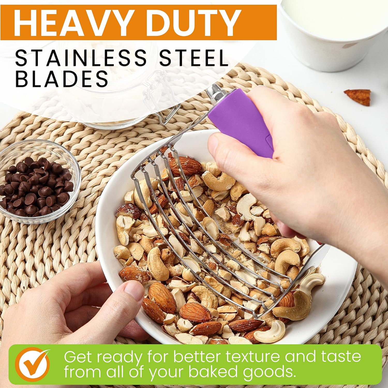 Spring Chef Large Dough Blender For Baking, Stainless Steel Puff Pastry Cutter Tool with Soft Grip Handle, Dishwasher Safe Dough Cutter Tool, Manual Pastry Blender for Easy Mixing - Orchid