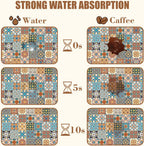 Dish Drying Mat Multicolor Portuguese Tiles Coffee Bar Mat for Countertop Absorbent Rubber Backed Hide Stain Dish Drainer Rack Pad Coffee Maker Espresso Machine Dining Room Decor 15.7 x 23.6 Inch