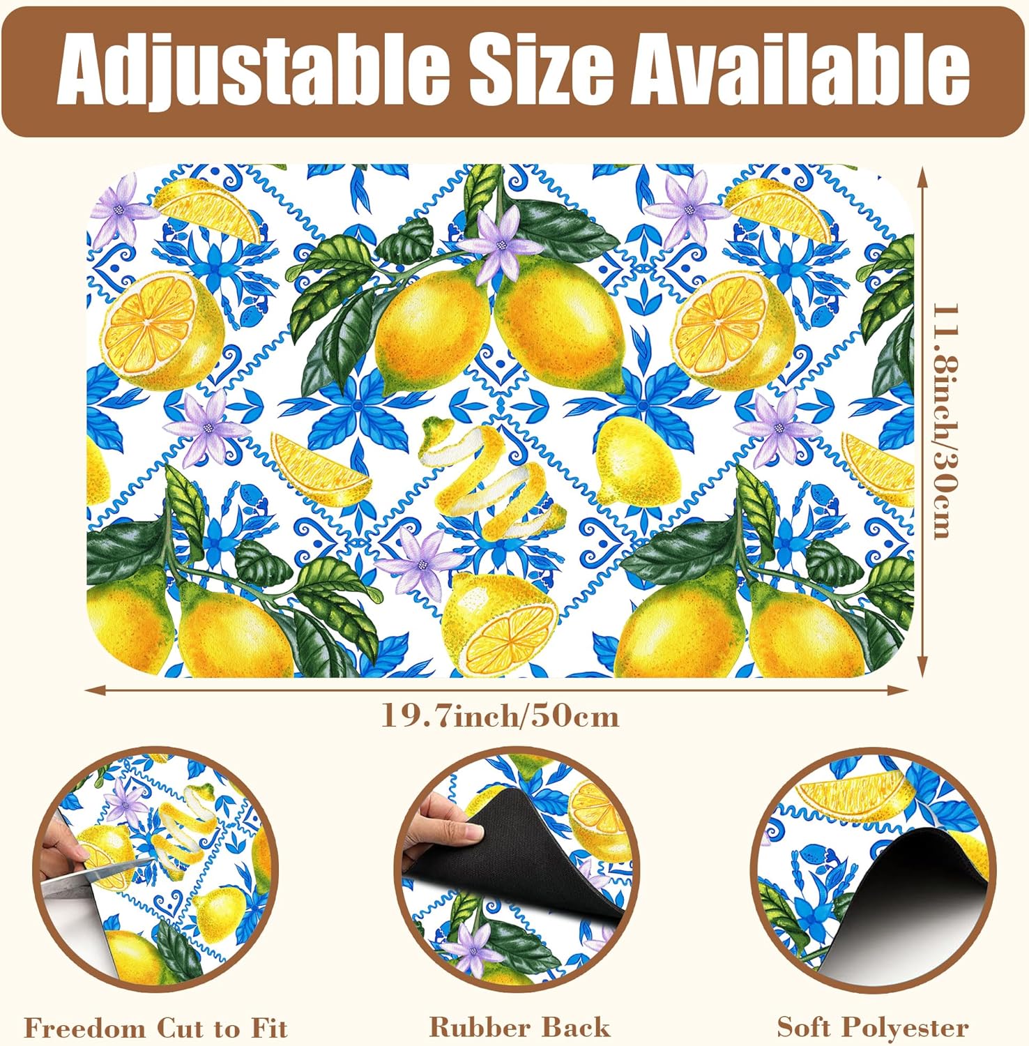 Lemon Fruit and Purple Flower Coffee Mat Absorbent Dish Drying Mat for Kitchen Counter Hide Stain Rubber Backed Coffee Bar Accessories Fit Under Espresso Machine Dish Drainer, 11.8 x 19.7 Inch